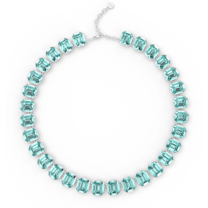 Octagon Sensational Statement Necklace Light Turquoise Crystals Rhodium Plated