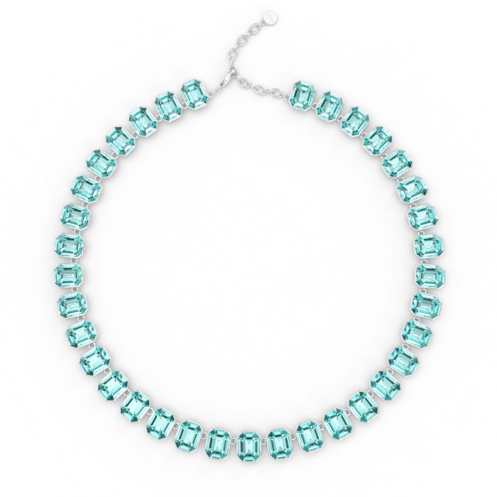 Octagon Statement Necklace Light Turquoise Crystals Rhodium Plated