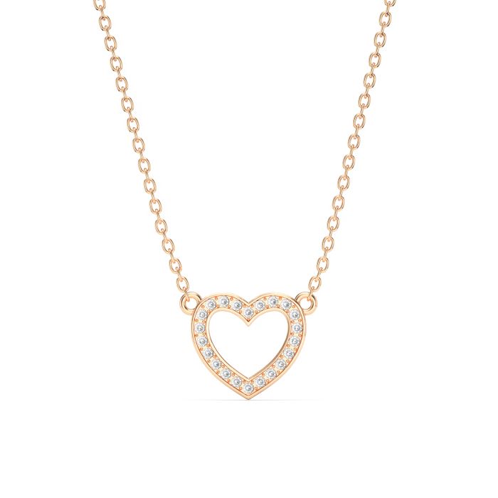 Open Heart Necklace Clear Crystals Rose Gold Plated