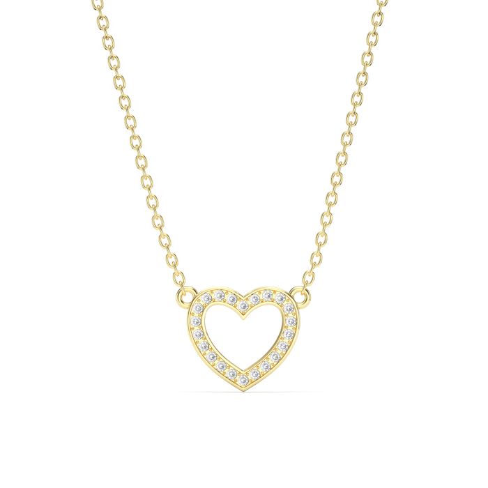 Open Heart Necklace Clear Crystals Gold Plated
