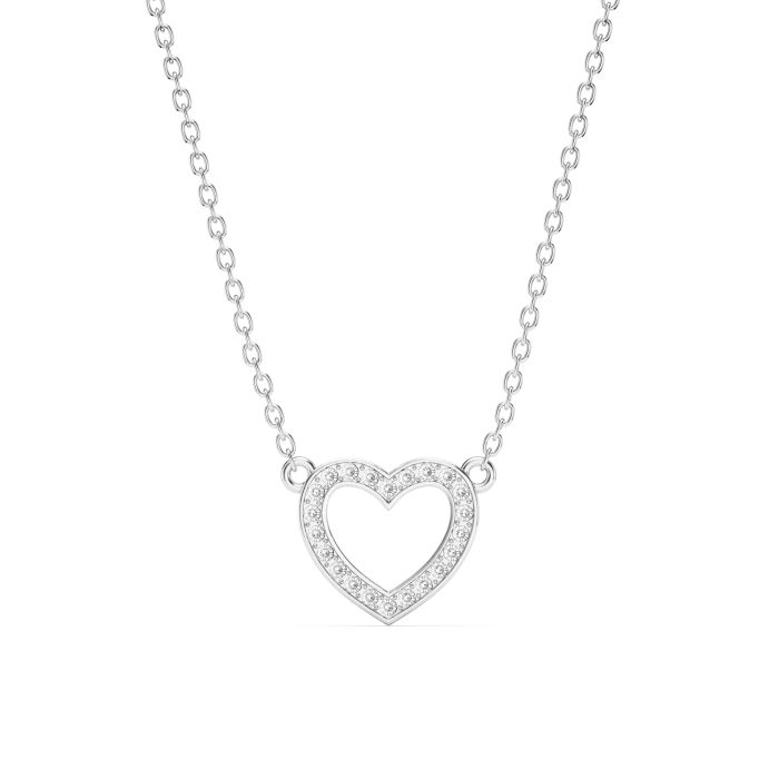 Open Heart Necklace Clear Crystals Rhodium Plated