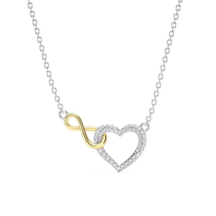 Interlocked Infinity and Heart Necklace with Clear Crystals