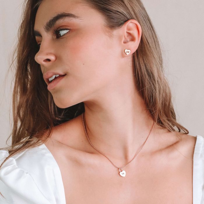 Personalised Holepunched Heart Button Stud Earrings in Sterling Silver