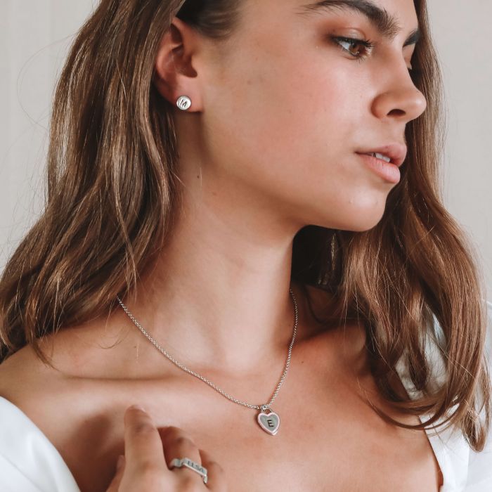 Personalised Holepunched Circle Button Stud Earrings in Sterling Silver