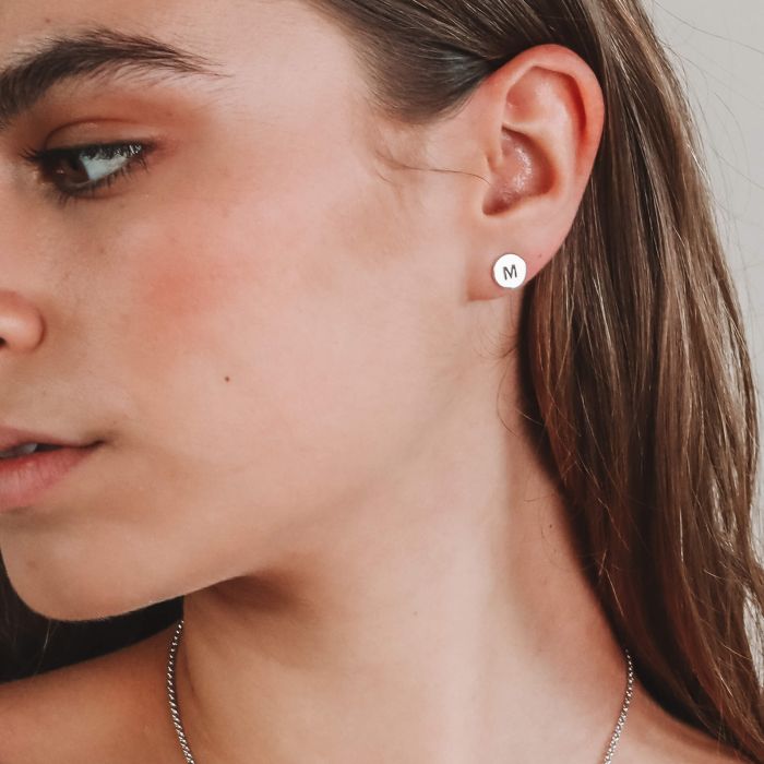 Personalised Holepunched Circle Button Stud Earrings in Sterling Silver