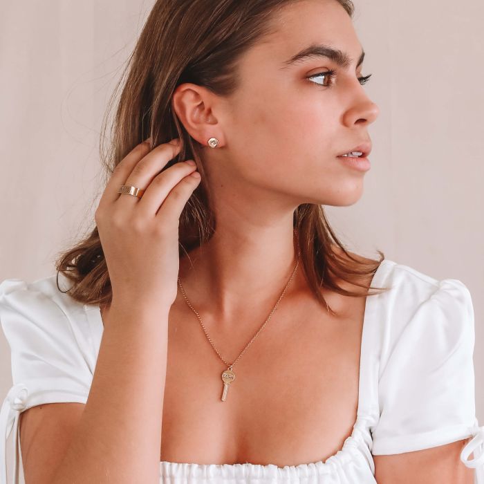 Personalised Holepunched Circle Button Stud Earrings in Sterling Silver