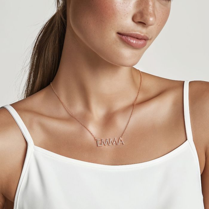 Customised Name Necklace Bold Personalised Necklace Sterling Silver Crystal Pave