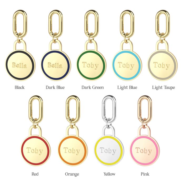Personalised Enamel Circle Brass Pet Name Tag