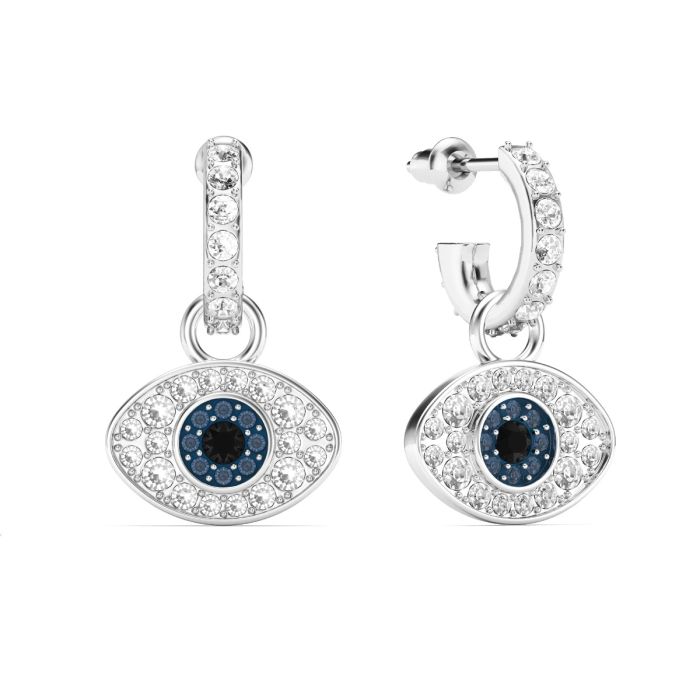 Evil Eye Hoop Earrings Crystals Rhodium Plated