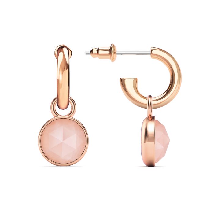 Round Rose Cut Rose Quartz Drop Earrings Rose Gold Plated