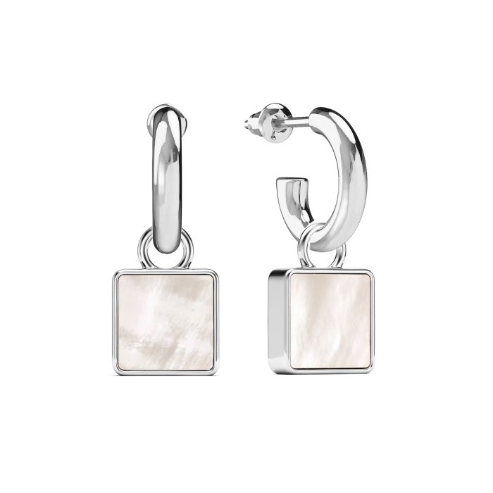 Square Drop Earrings Mother of Pearl Rhodium Plated