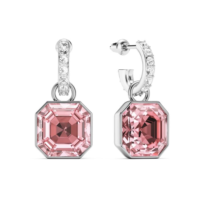 Asscher Mix Charms and Eternity 11mm Carrier Earrings Set Light Rose Rhodium Plated