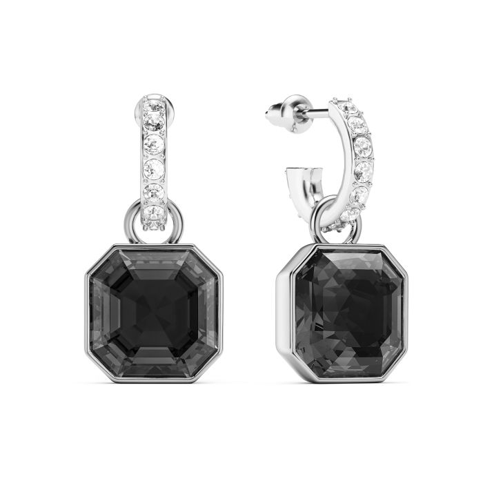 Asscher Mix Charms and Eternity 11mm Carrier Earrings Set Crystal Silver Night Rhodium Plated