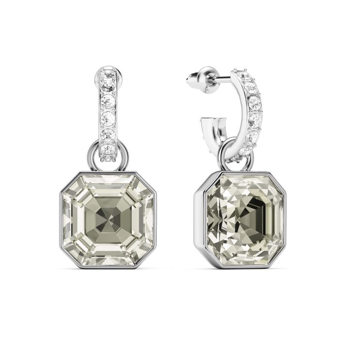 Asscher Mix Charms and Eternity 11mm Carrier Earrings Set Crystal Silver Shade Rhodium Plated