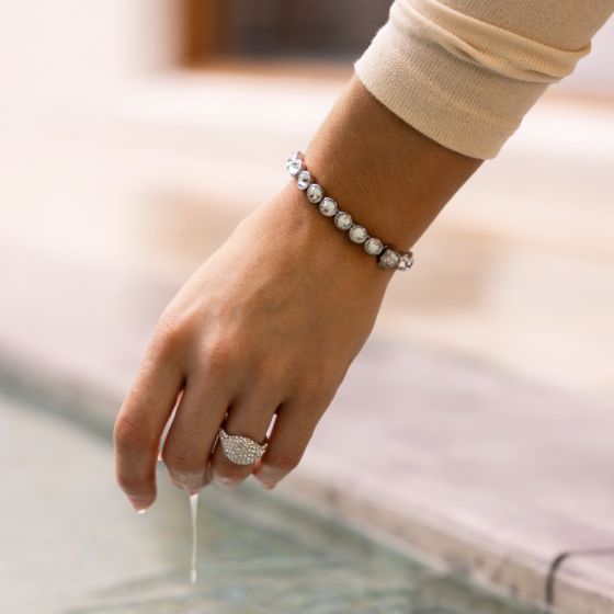 Pave Dome Cocktail Ring with Clear Crystals in Rhodium