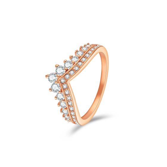 Princess Wishbone Ring with Swarovski Crystals Rose Gold Plated