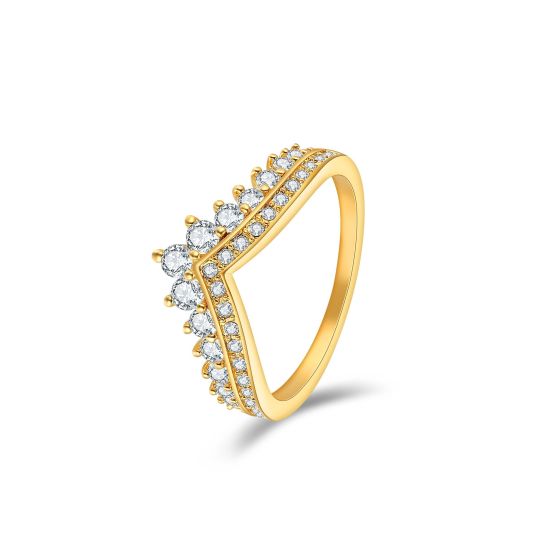 Princess Wishbone Ring with Swarovski Crystals Gold Plated