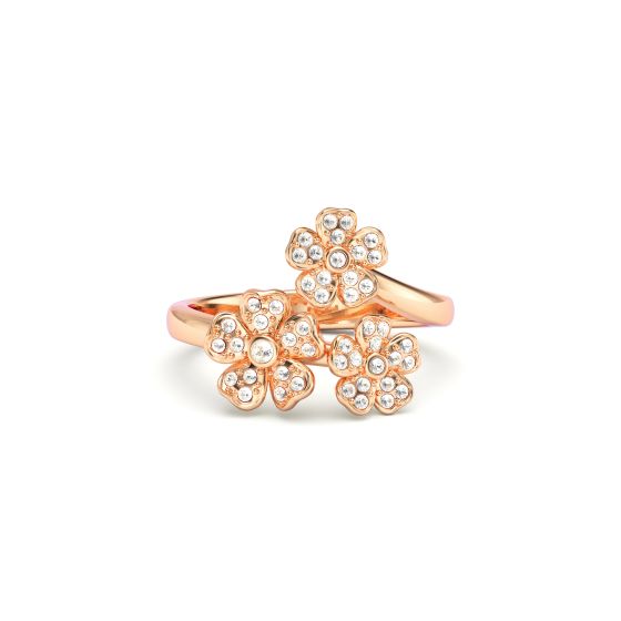 Cherry Blossom Flower Open - Swarovski Flower Ring, Rose Gold