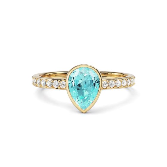 Solitaire Petite Teardrop Ring with Light Turquoise Crystals Gold