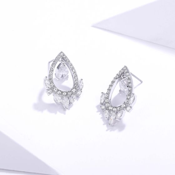 Teardrop Shape Earrings with Cubic Zirconia Rhodium on Sterling Silver