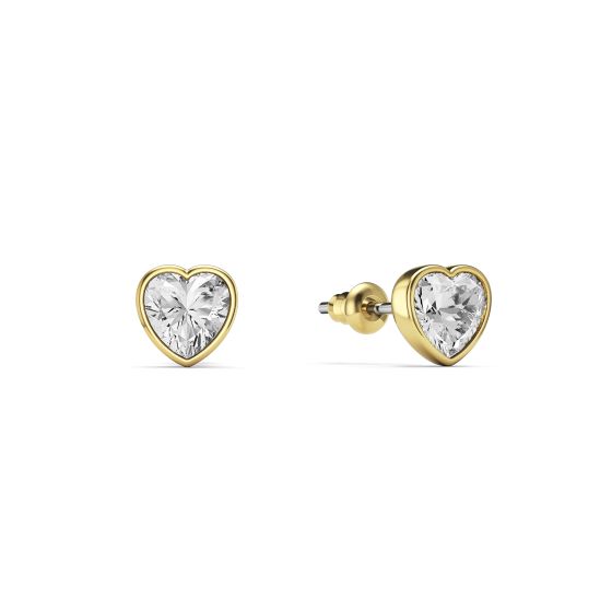 Heart Chroma Lifelong Stud Earrings with Clear Crystals Gold