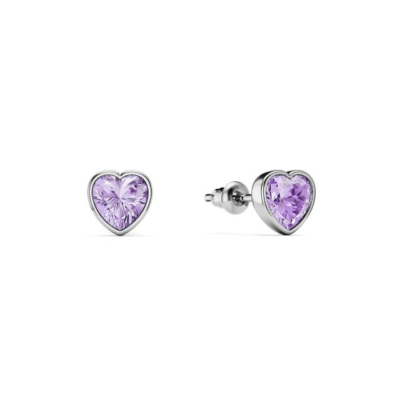 Heart Violet Crystals Rhodium Plated Chroma Lifelong Stud Earrings