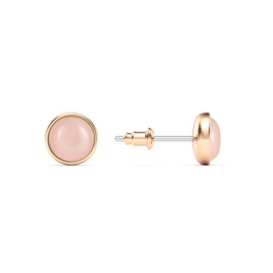 Round Petite Cabochon Rose Quartz Stud Earrings Rose Gold