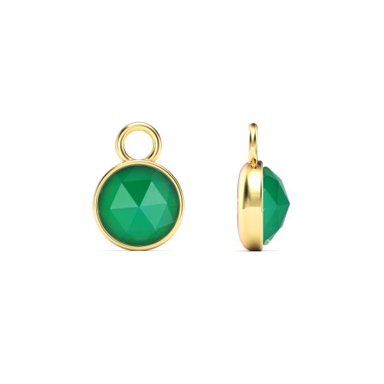 Round Rose Cut Green Onyx Drop Earrings - Gold Plated Mix