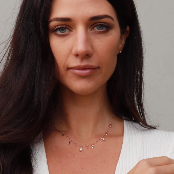 Mayfly Layer Necklace with Swarovski Crystals Rose Gold Plated