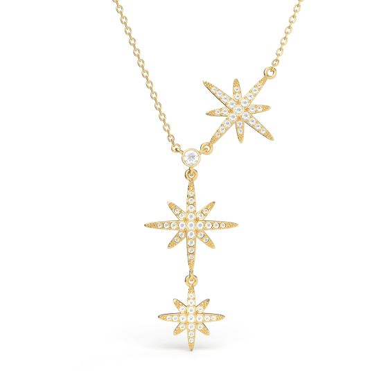 Polaris Triple Star Statement Necklace Clear Crystals swarovski north star necklace swarovski moon and stars necklace Gold Plated