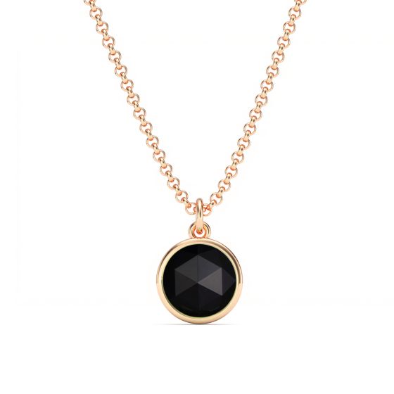 Round Rose Cut Black Onyx Pendant Necklace in Rose Gold