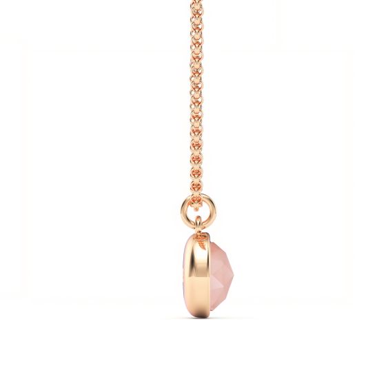 Round Rose Cut Rose Quartz Necklace Pendant in Rose Gold