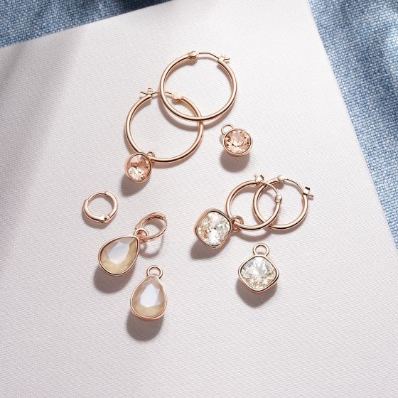 Cushion Mix Charms with Swarovski Light Peach Rose Gold Plated