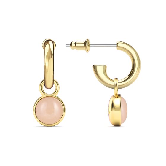 Round Cabochon Rose Quartz Gold Plated Charm Earrings with