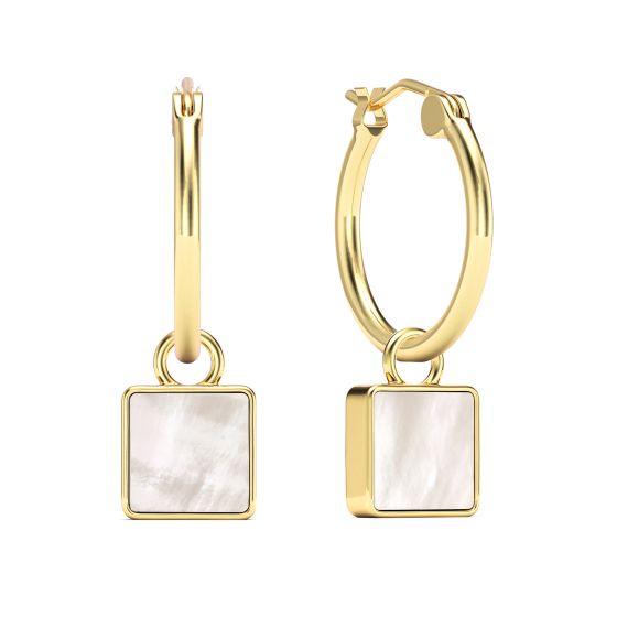 ● MISOPE ●華やかな 4cm Jewelry Square Sleep-on/W Square Gold Plated Mother of Pearl Charm Earrings with Mix