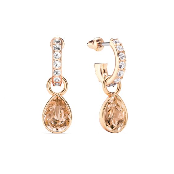 Petite Teardrop Light Peach Crystal Charms Eternity 11mm Mix Hoop Carrier Earrings Set Rose Gold Plated