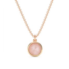 Round Rose Cut Rose Quartz Necklace Pendant in Rose Gold