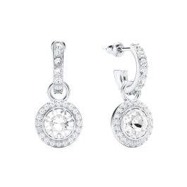 スワロフスキー ドロップピアス Angelic drop earrings Angelic drop earrings, Round cut, White, Rhodium plated