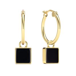 ★MISSOMA★ SQUARE BLACK ONYX CHARM MINI HOOP EARRINGS MISSOMA Lucy Williams Square Black Onyx Charm Mini Hoop