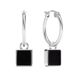 ★MISSOMA★ SQUARE BLACK ONYX CHARM MINI HOOP EARRINGS MISSOMA Lucy Williams Square Black Onyx Charm Mini Hoop