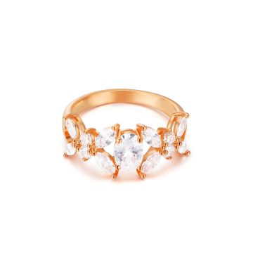 Victoria Statement Ring with Clear Cubic Zirconia Rose Gold Plated