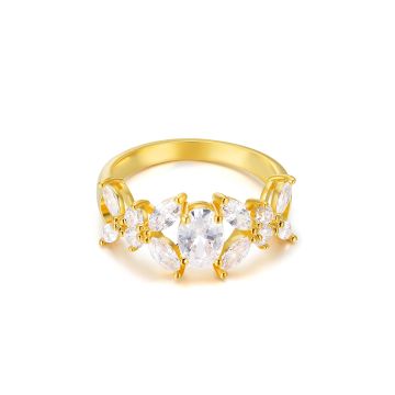 Victoria Statement Ring with Clear Cubic Zirconia Gold Plated