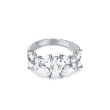 Victoria Statement Ring with Clear Cubic Zirconia Rhodium Plated
