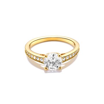 Attract Round CZ Solitaire Ring with Clear Swarovski Crystals Gold Plated