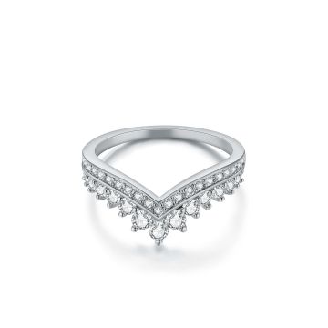 Princess Wishbone Ring with Clear Swarovski Crystals Rhodium Plated