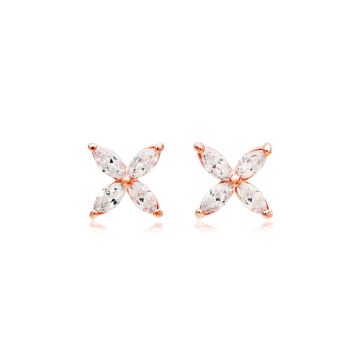 Victoria Flower Marquise Clear CZ Stud Earrings Bridal Rose Gold Plated