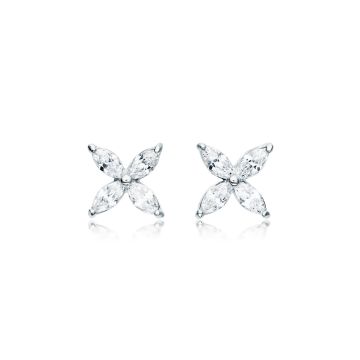 Victoria Flower Marquise Clear CZ Stud Earrings Bridal Rhodium Plated