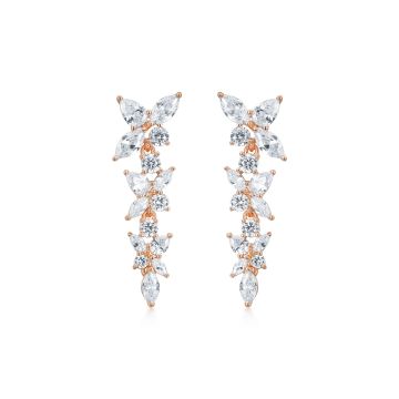 Victoria Cluster Drop Hanging Earrings CZ Rose Gold Plated Bridal Wedding MYJS