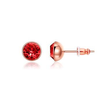 Signature Stud Earrings with 1 Carat Light Siam Swarovski Crystals Rose Gold Plated