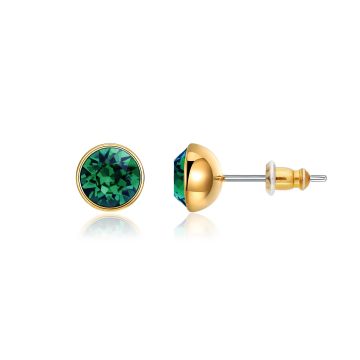 Signature Stud Earrings with 1 Carat Emerald Swarovski Crystals Gold Plated
